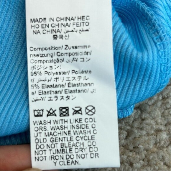 Blue ribbed spaghetti strap draped cowl neck open crisscross back ruched dress M - Picture 12 of 13